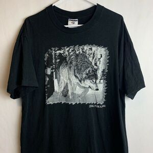 Vintage JERZEES Denali Park Alaska Vaughn Wolf Black T-Shirt Men’s Size Large